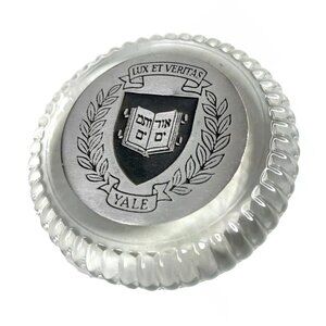 Yale Vintage Glass Pewter Paperweight Officially Licensed Collegiate Product